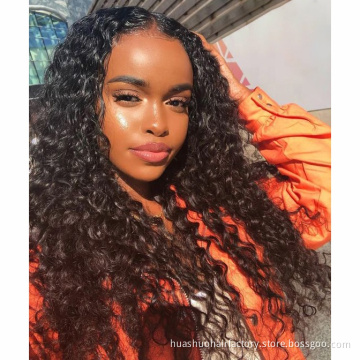 Huashuo Free Shipping  4*4 Human Lace Closure Wig Brazilian Virgin Human Hair Lace Wigs With Baby Hair Deep Wave